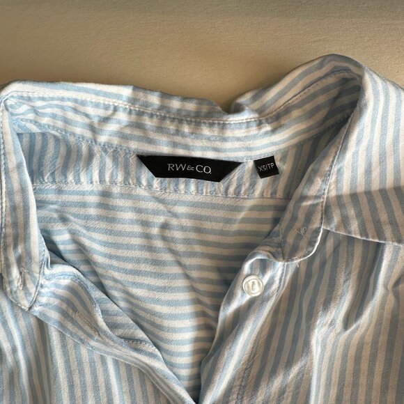 Baby blue and white Pinstriped Button up Blouse - Picture 3 of 3